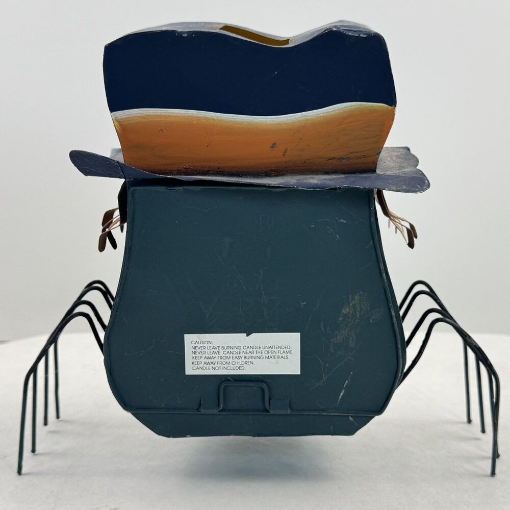 Halloween Metal Spider Tealight Candle Holder 9"x8" "Boo" Hat Spooky Glow Black - Picture 4 of 13